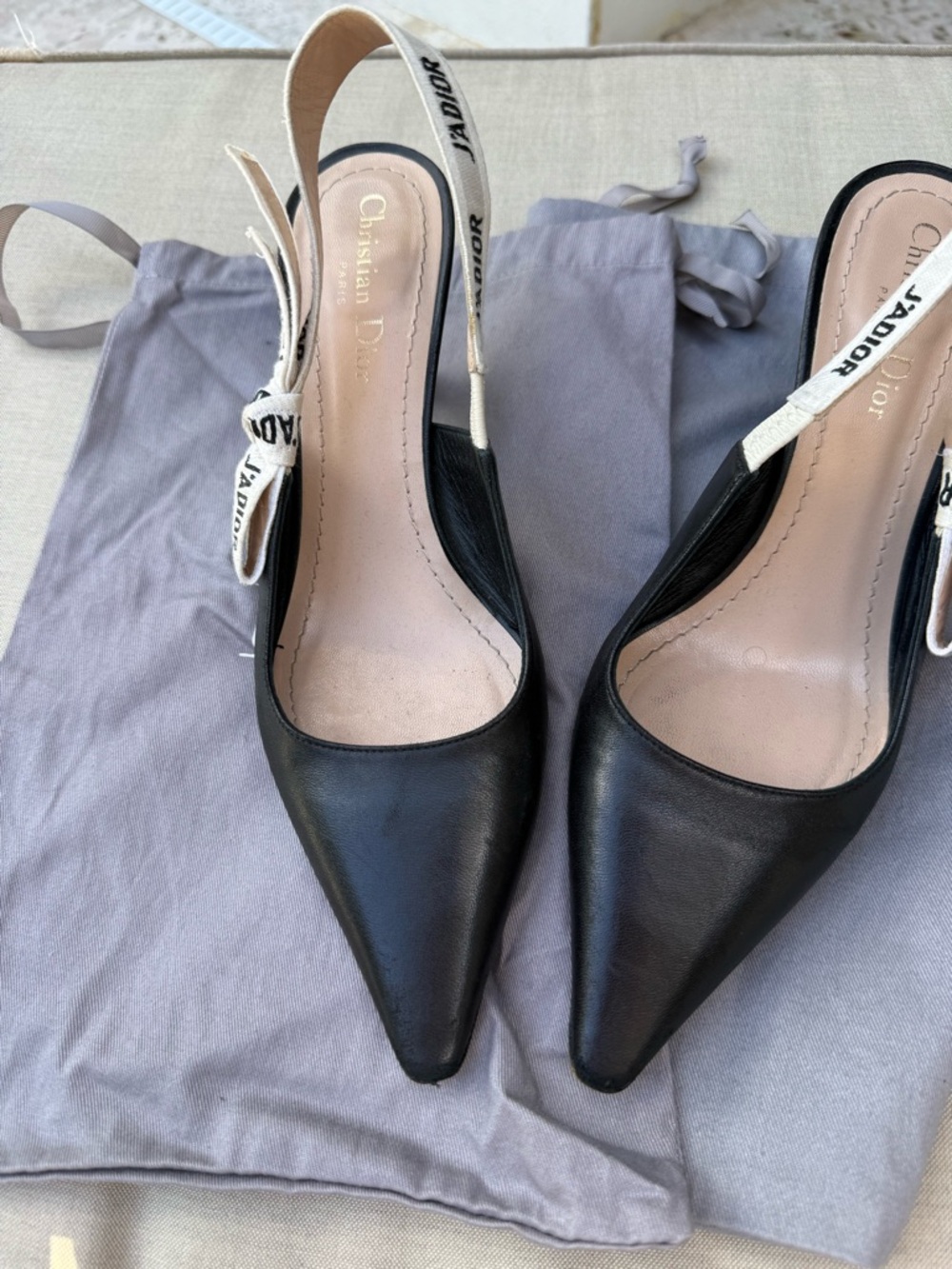 Dior Black Leather Pointed-Toe Slingback Pumps - Picture 12 of 12